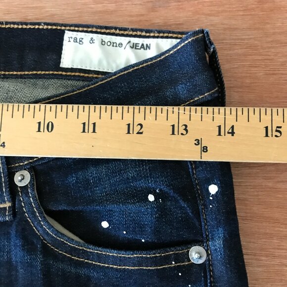Rag & Bone Skinny Jeans Women 26 Blue Paint Splatter Low Rise Dark Wash Stretch - Picture 10 of 13